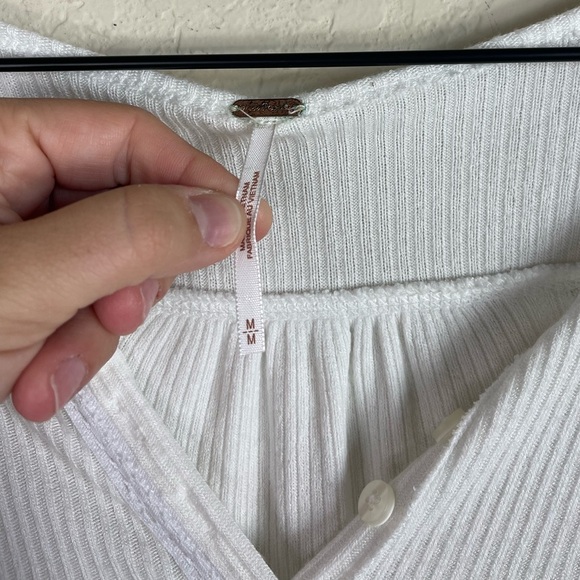 Free People Leo Henley Thermal Waffle Knit Top in White Size Medium - Picture 3 of 7